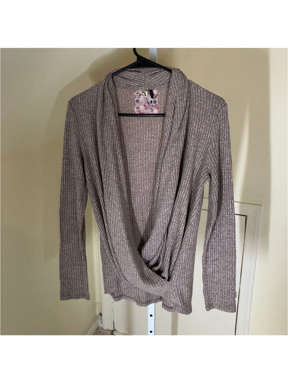 Anthropologie Akemi + Kin EUC Women's Tan Faux Wrap Sweater Size S